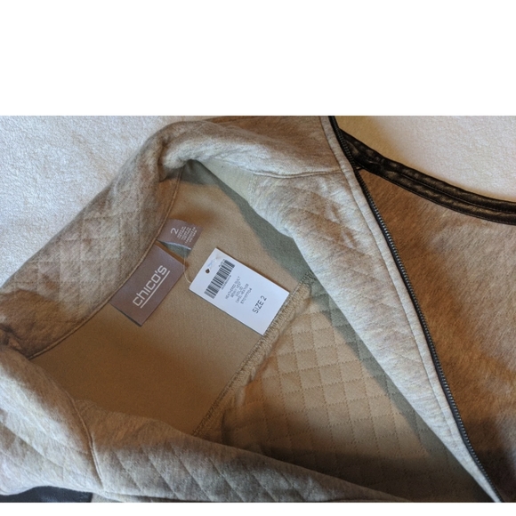 Chico's Women's Heathered Quilt Bunny Vest - Camel w/ Brown Leather Size XL NWT! - Picture 12 of 16